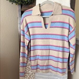 Striped Beige and Blue Women's Sweater